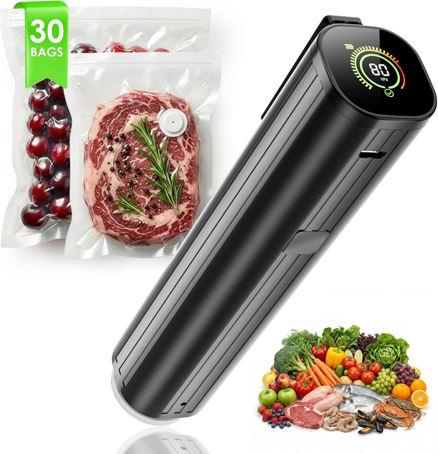 Skiennix Portable Vacuum Sealer - Handheld Food Sealer with 30 Reusable Bags & LED Display