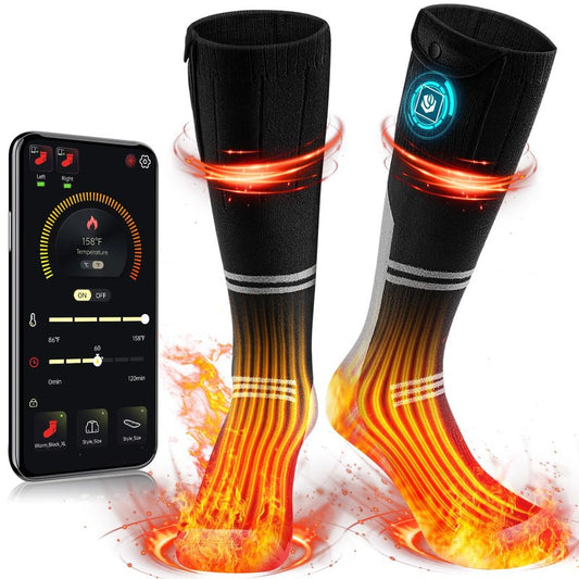 Heated Socks for Men Women 22.2WH Battery Washable Rechargeable APP Control Electric Heated ski Socks for Hunting Men's Ice Hockey Socks（Black M）