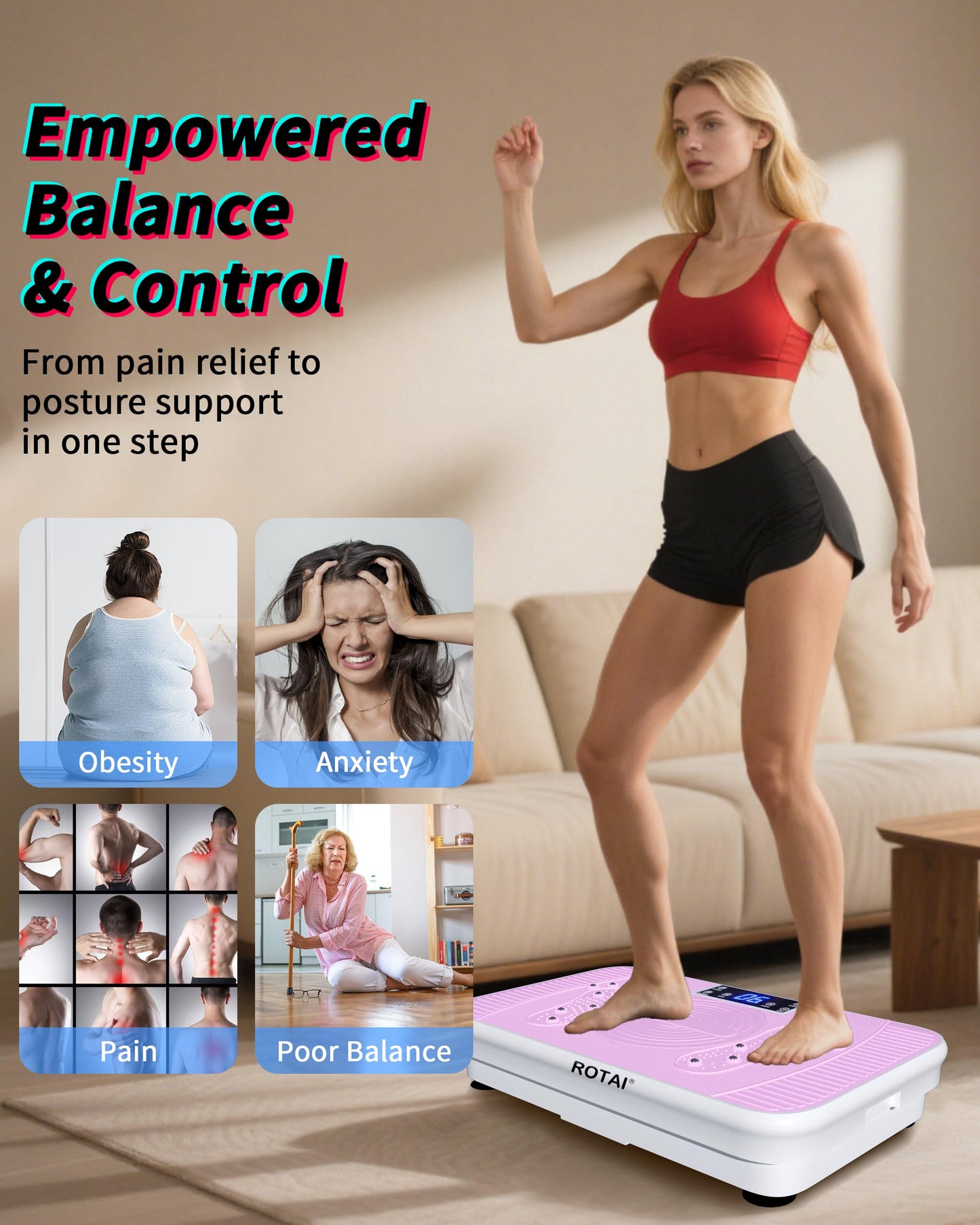 ROTAI Shake Plate Vibration Exercise Machine for Lymphatic Drainage Massager & Weight Loss, 400 lbs Capacity Whole Body Vibrating Plate Workout for Women and Men