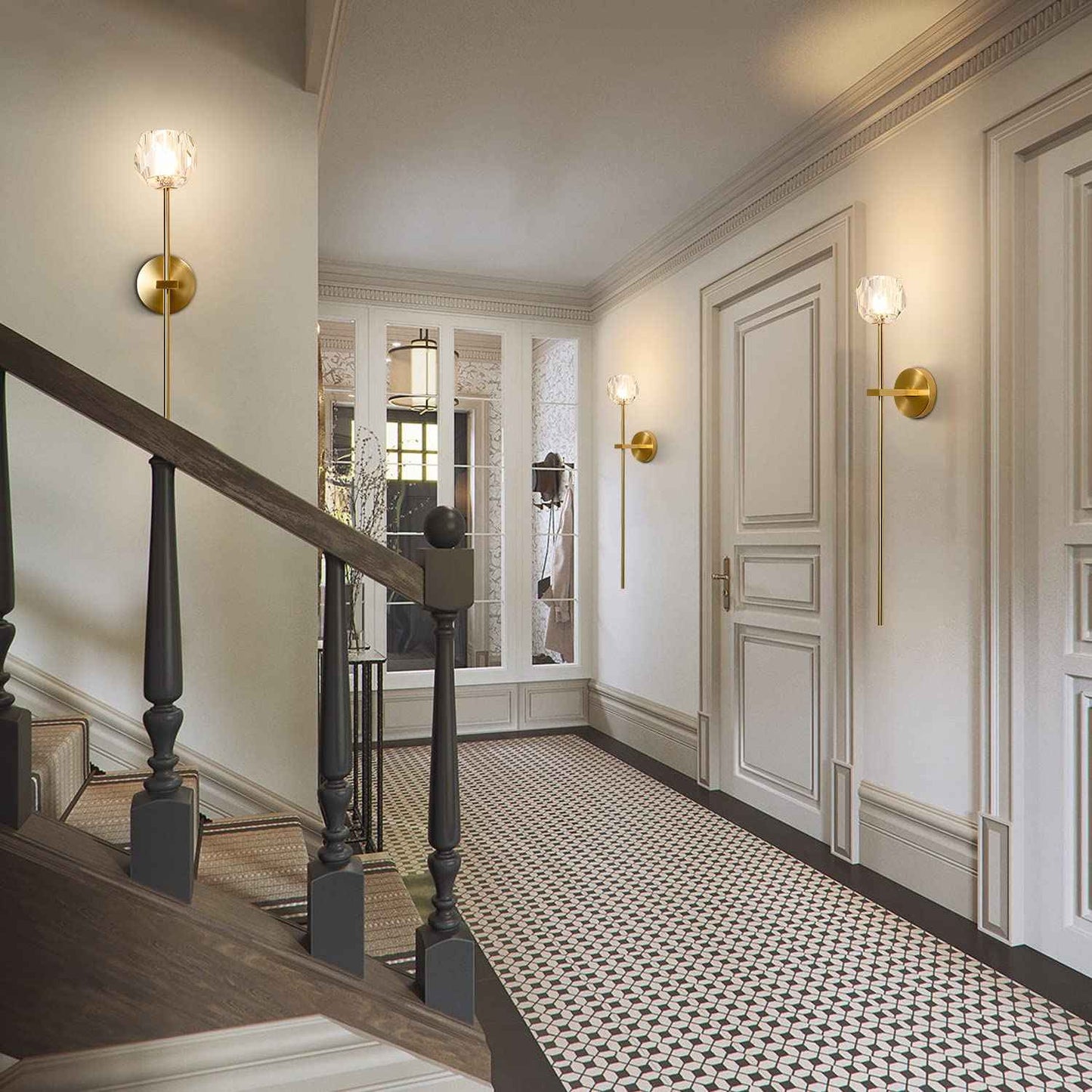 BOKT 1-Light Antique Brass Wall Sconce Lighting Fixture Modern Clear Crystal Ball Wall Sconce Lamp Brushed Gold Long Metal Wall Light Hardwired Bathroom Vanity Light Fixture