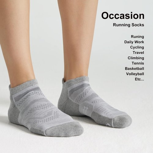CS CELERSPORT 6 Pack Men's Running Ankle Socks with Cushion, Low Cut Athletic Sport Tab Socks, Light Grey, Shoe Size: 9-12