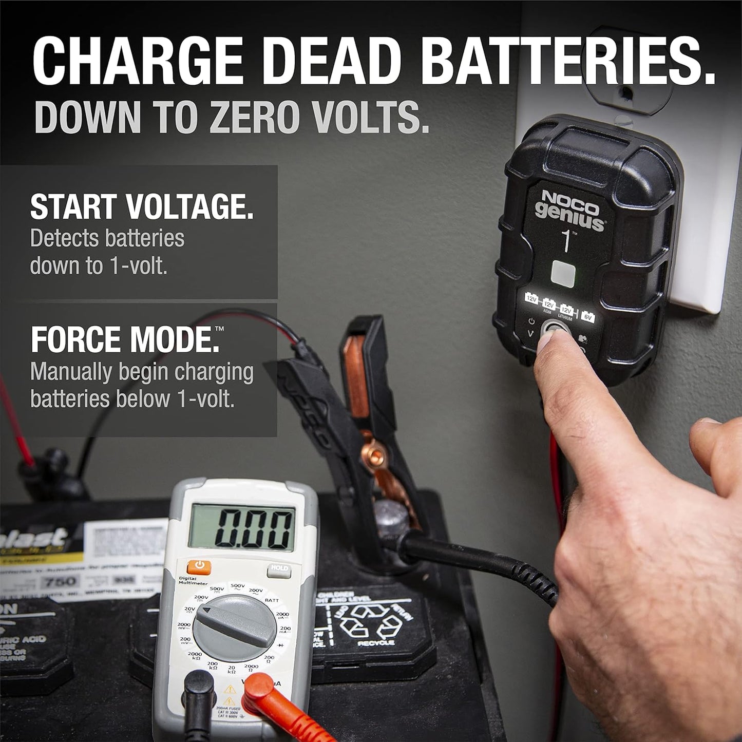 NOCO GENIUS1 Smart Battery Charger - 1A 6V/12V Automatic Maintainer & Desulfator with Overcharge Protection