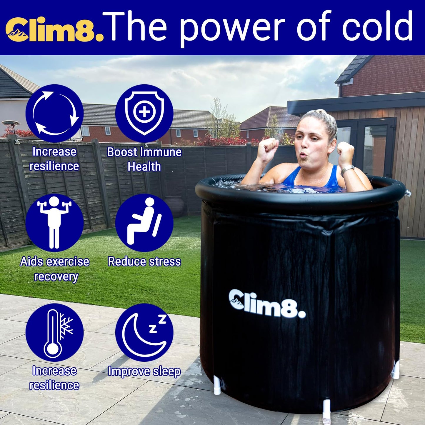 Clim8 Cold Plunge Tub for Ice Bath at Home,85 Gallons Ice Bath Tub with Cover Designed for Outdoor and Indoor Use