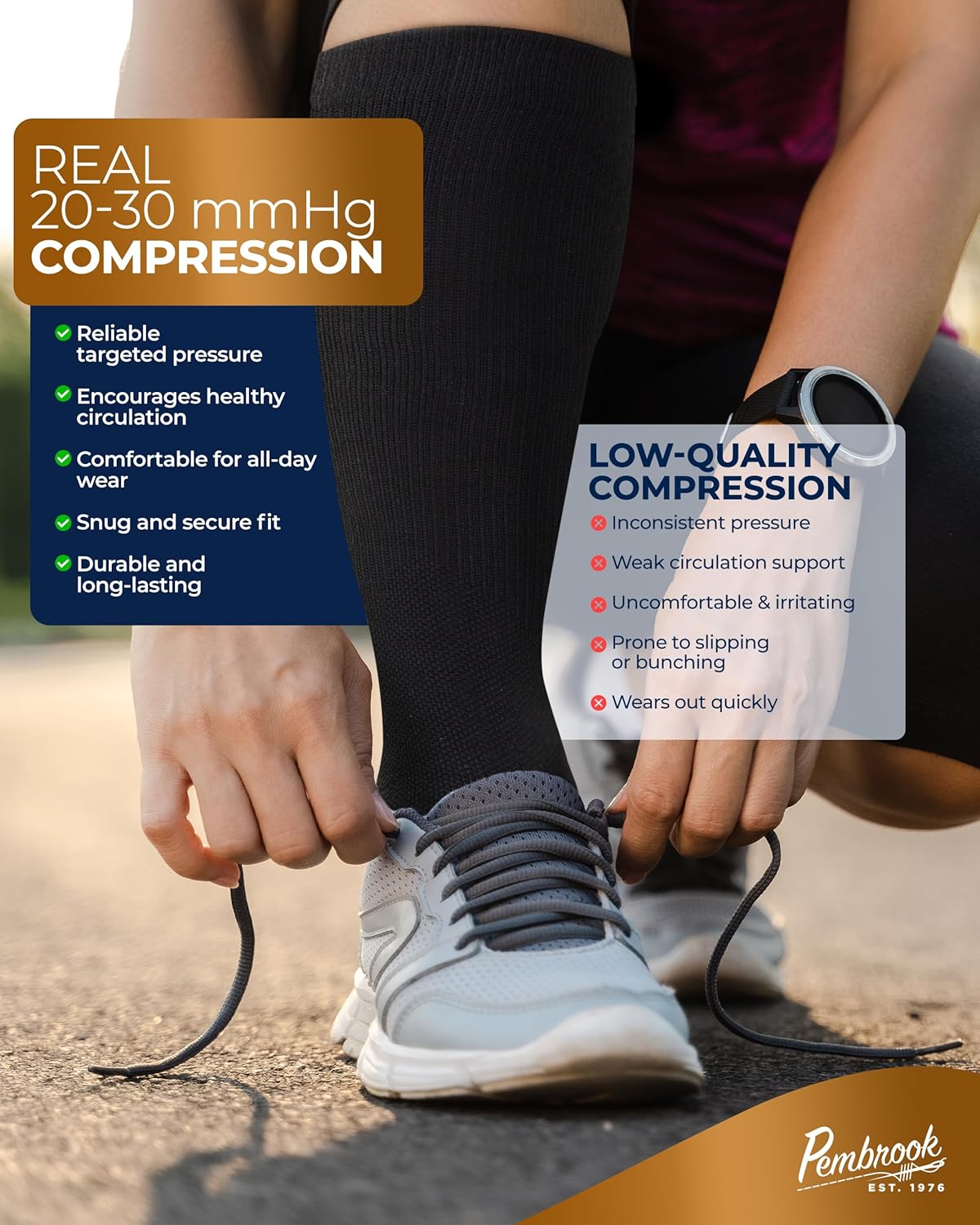 Pembrook Copper Compression Socks for Men - 20-30 mmHg | Ideal for Running, Hiking & Travel