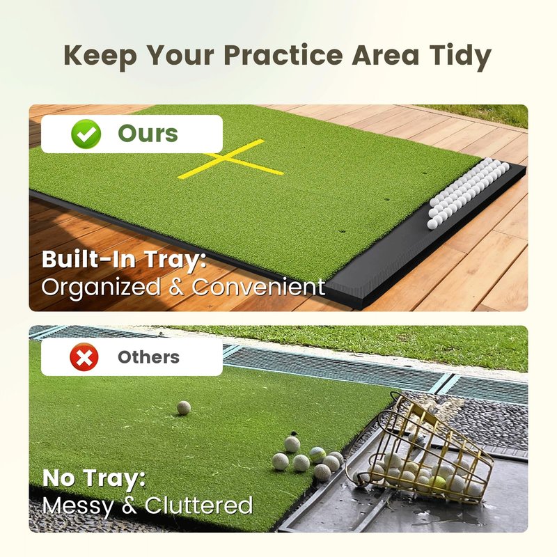 NABIYE 5x4ft Golf Hitting Mat, 26mm Thick Driving Range Practice Mat with Integrated Placement Tray, Indoor Outdoor Golf Mat Standing Guide-Line Training Aid, Ideal Gift for Golfers, Dad & Husband