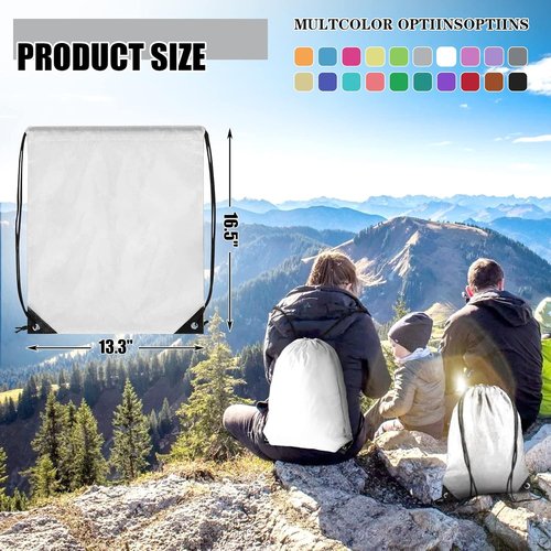 Grneric Drawstring Backpack - 60-Piece Bulk Cinch Sackpack for Gym, Parties & Trips | White