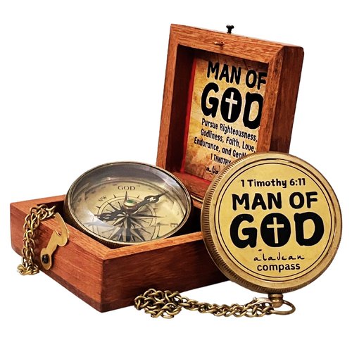 Man of God Engraved Compass - 1 Timothy 6:11 Inspirational Religious Gifts for Men Catholic Christian Gifts Teenage Boys Girls Baptism Communion Graduation Gifts (Man of God)