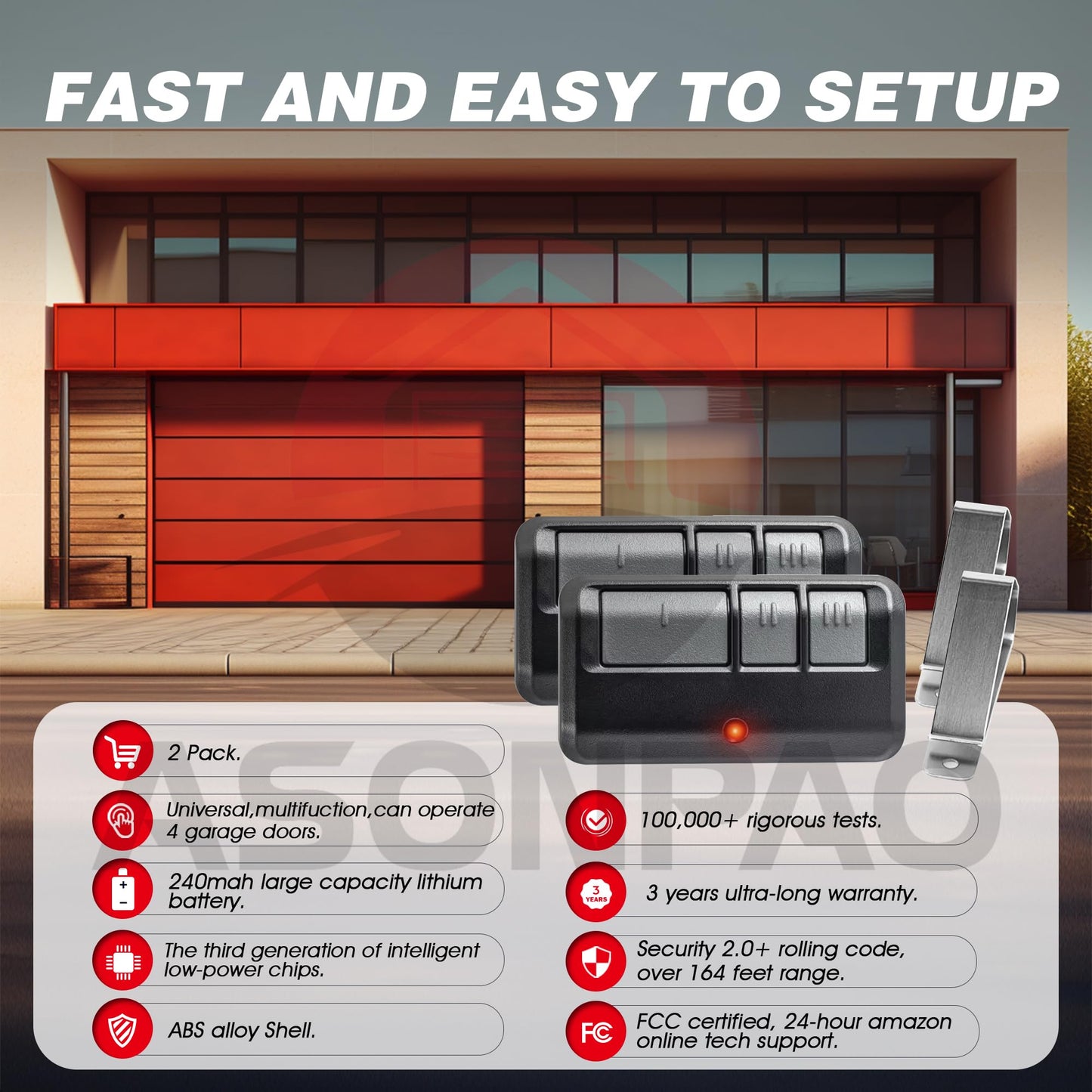 2 for 953EV/EVC 953ESTD Universal Chamberlain Garage Door Opener Remote, 3-Year-Warranty