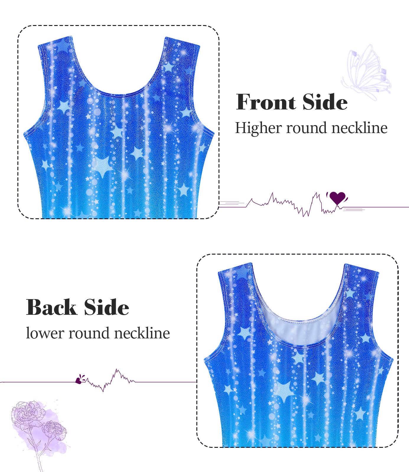 Vogseek Gymnastics Leotards for Girls Size 5 Blue Stars Sparkle Ballet Dancewear Sets with Hair Scrunchine Quick Dry Drift 2PC Classic 3D Printed Shiny Dots Tumbling Outfits