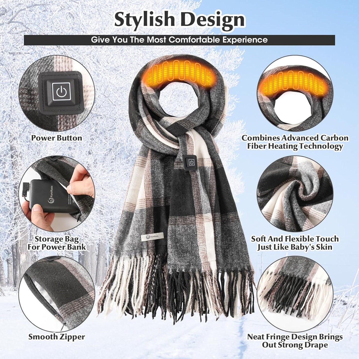 Skiennix Heated Scarf - Rechargeable Neck Warmer for Women & Men | Intelligent Electric Heating, Winter Essential