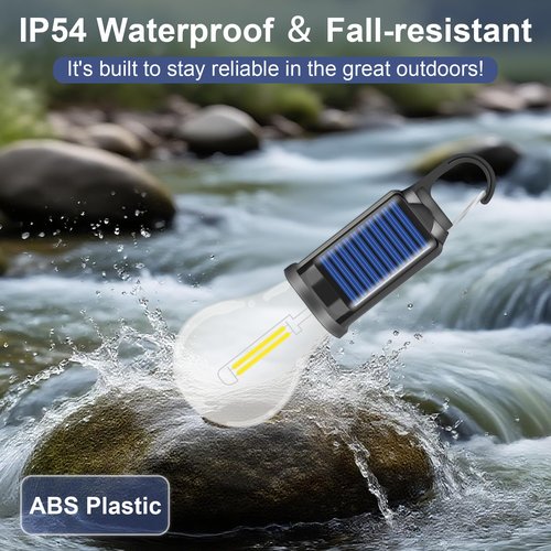 FIELDSPARK Solar Light Bulb for Outdoor, Portable Waterproof Tent Lights with Clip Hook, Rechargeable Outdoor Solar Light for Camping, Backpacking, Emergency, 2 Pack