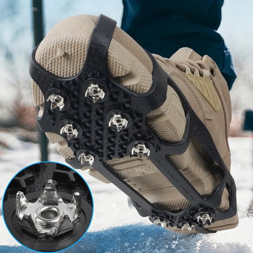 Crampons Ice Cleats for Shoes and Boots Traction Snow Cleats with 9 Studs Snow Cleats Chains Non Slip Rubber Crampons for Hiking Boots Men Women Ice Snow Winter Walking Climbing Fishing (L)