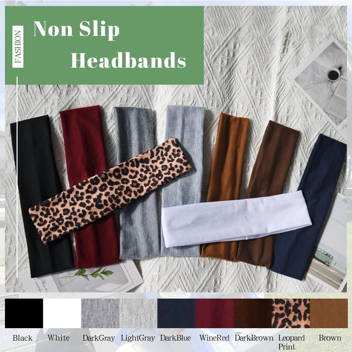 Burcoya 9 Pack Headbands for Women Non Slip Elastic Womens Headbands Head Bands for Women's Hair Soft Cotton Cloth Fashion Headband for Daily Workout Sports Running Yoga