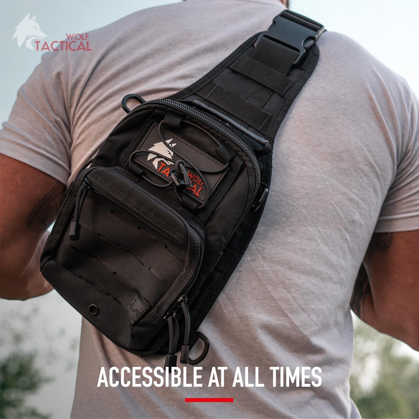 WOLF TACTICAL EDC Sling Bag - Concealed Carry Shoulder Bag for Range, Travel, Hiking, Outdoor Sports (Black)