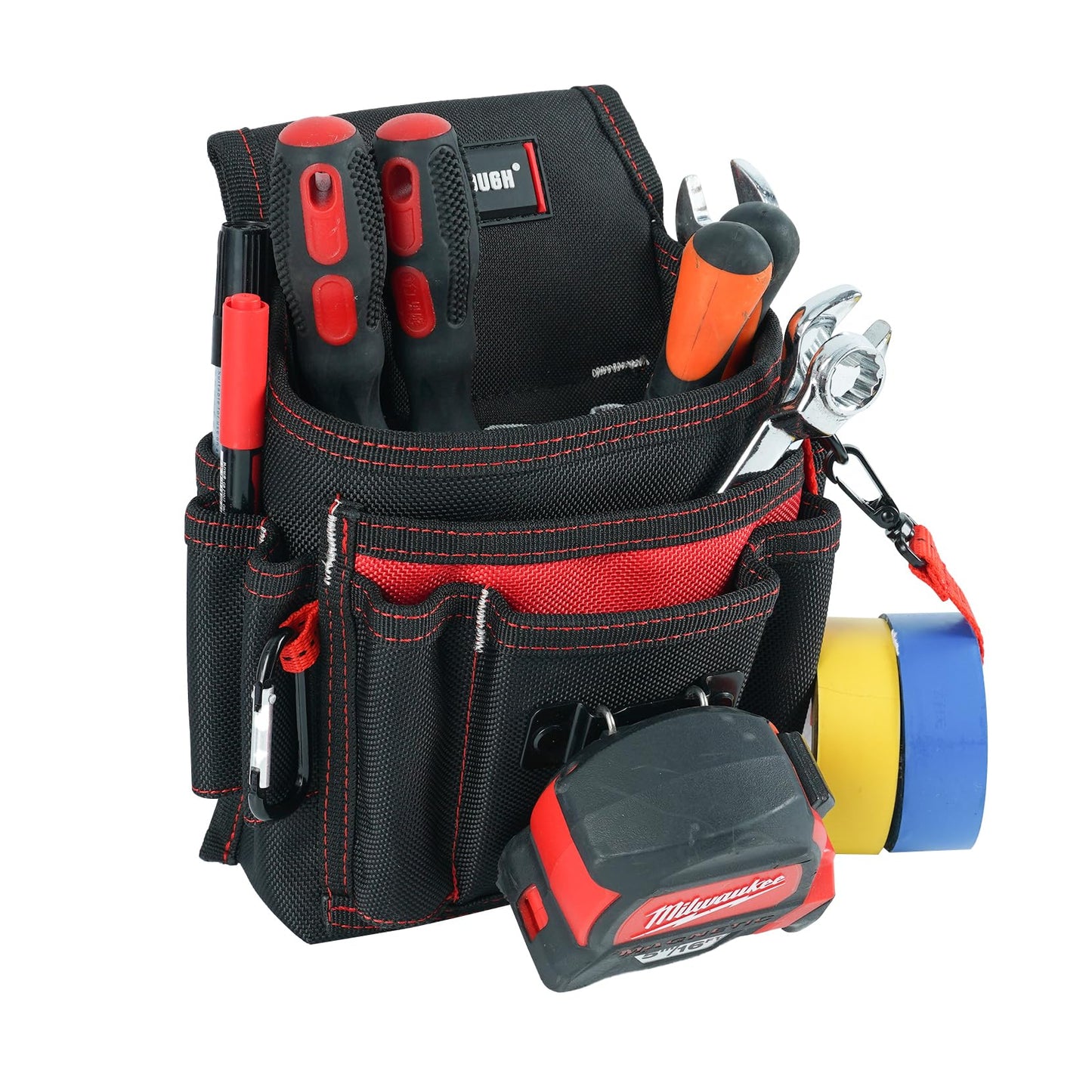 MELOTOUGH Electrician Tool Pouch Lightweight Belt Organizer with Tape Holder & Speed Square Slot for Wiring Construction & DIY Tool Holster with 13 Pockets,Utility Pouch for HVAC Technicians(Red)