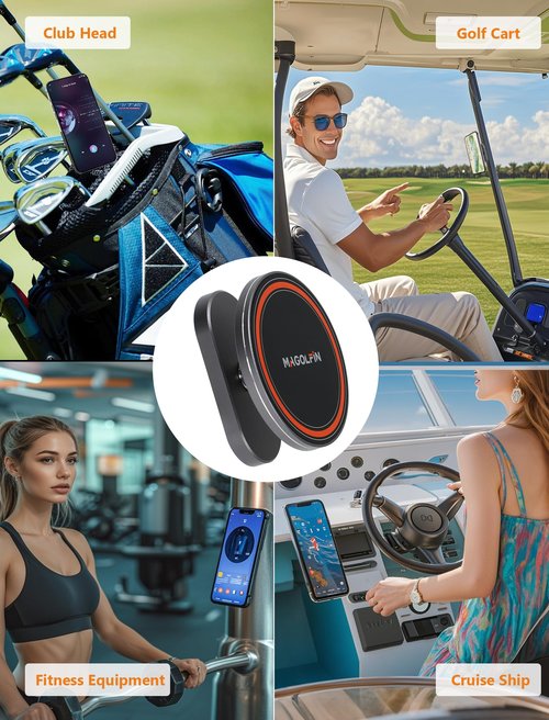 Aluminum Alloy Magnetic Golf Cart Phone Holder with N52 Magnets, Golf Accessories Compatible with MagSafe iPhone 17 Pro Max Plus 16 15 14 13 12 Mini Fits EZGO Yamaha Club Car Icon, Coolest Golf Gift