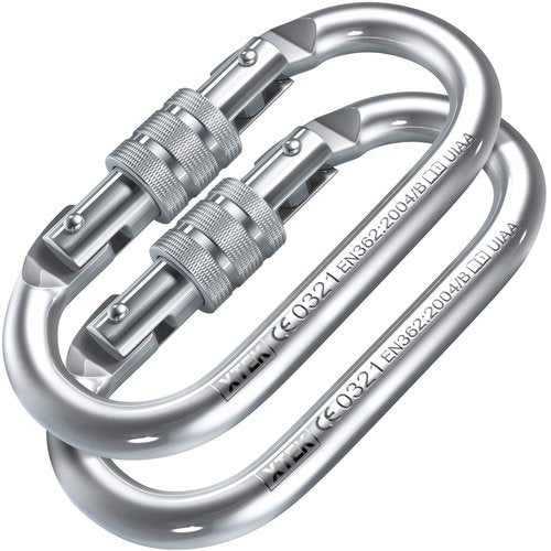 25kN Climbing Carabiner – 5620LB – Heavy Duty Twist Locking Carabiner Clip - Industrial Strength Large Steel Oval Caribeaner - Rock Climbing Caribeener Clips for Rigging, Ropes