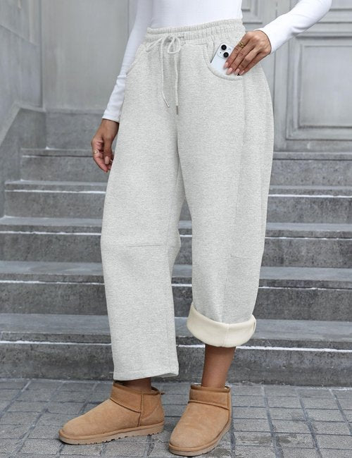 SeekMe Womens Fleece Lined Sweatpants Barrel Leg Baggy Joggers for Winter Warm Casual Lounge Athletic Pants(0025-AshGrey-L)