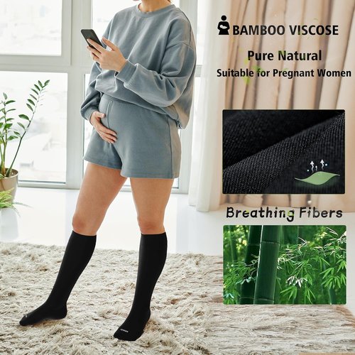 LEVSOX Bamboo Compression Socks - 20-30 mmHg Knee High Support for Pregnant Women | Cute Travel Design