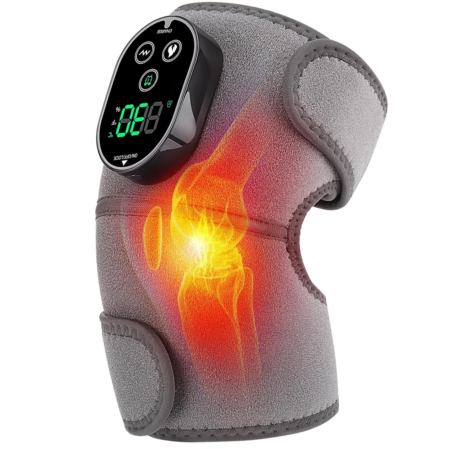 WOLOYHEATIE Knee Massager for Pain Relief, Rechargeable Knee Heating Pad for Knee Pain, Heated Knee Brace Wrap for Shoulder Elbow Arthritis Stress Relief (Gray)
