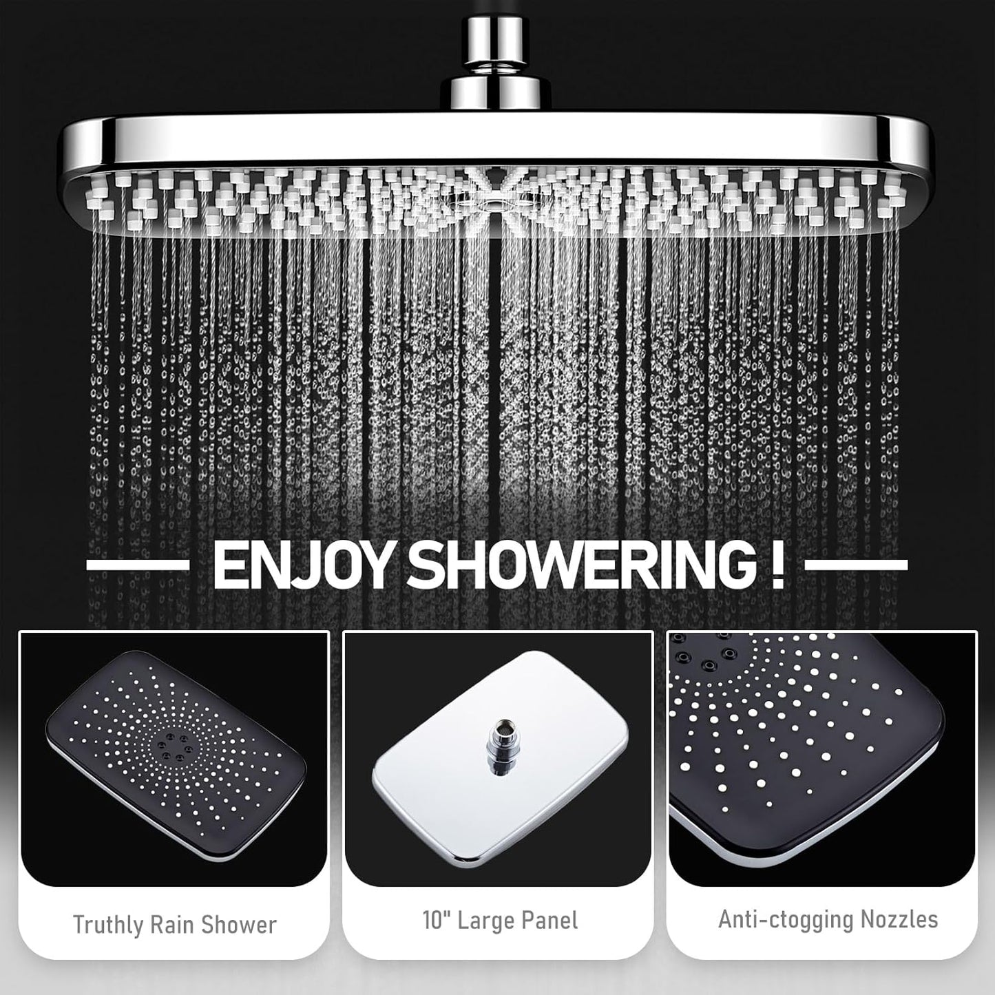 High Pressure 5-Mode Wide Rain Shower Head Combo with Handheld & Extension Arm - Black