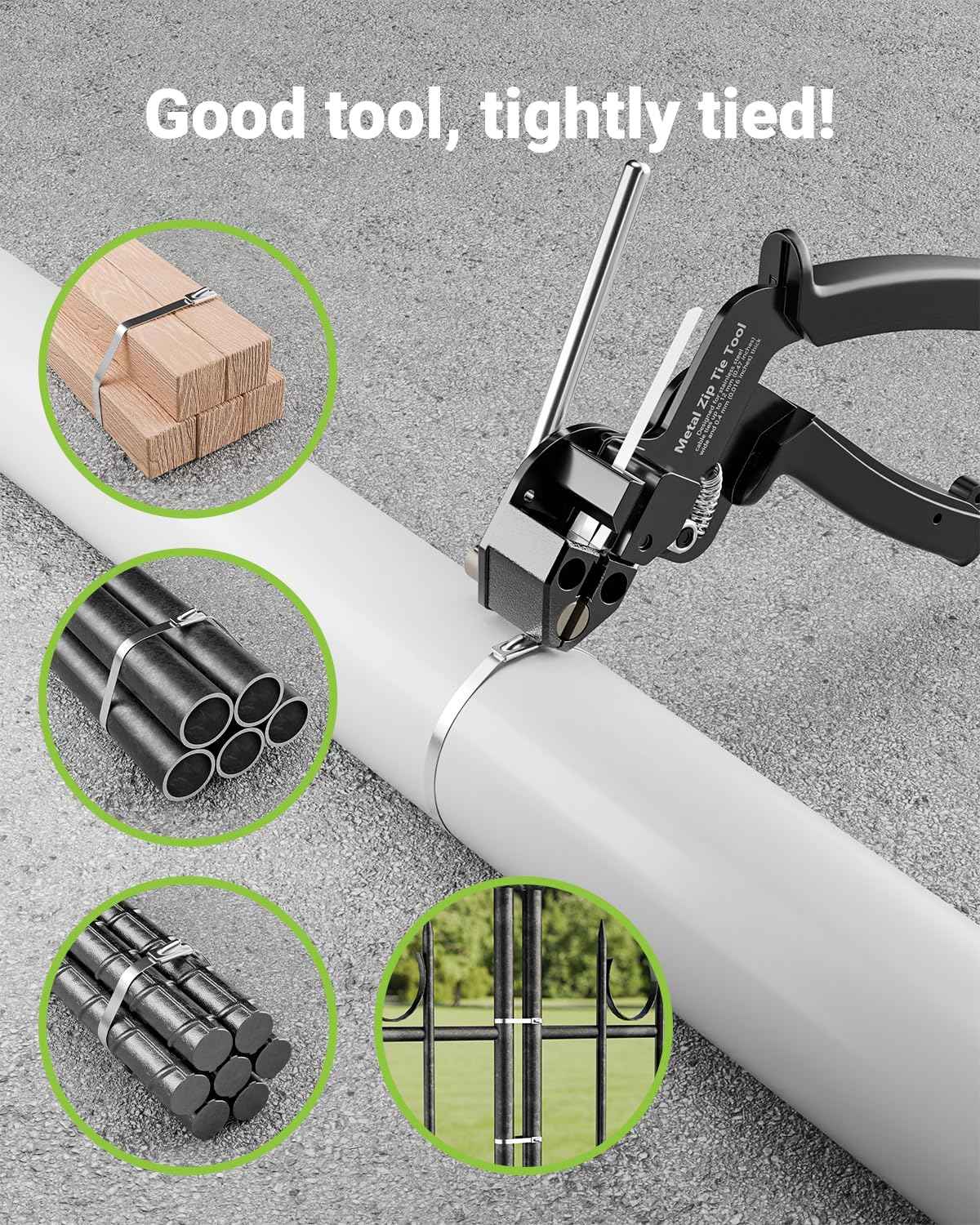 LEENUE Metal Zip Tie Tool, Heavy Duty Zip Tie Cutter, Fasten and Cut Stainless Steel Cable Ties, for Outdoor Chain Link Fence Ties, Exhaust Pipe and Cables, Black