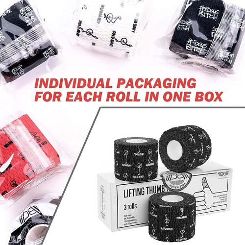 WARM BODY COLD MIND 1.85" Weightlifting Thumb Tape - Hook Grip Tape for Powerlifting, Cross Training, Gym Tape, Workout, Weight Lifting Tape, Athletic Finger Wrap (Mix V1 3 Rolls)