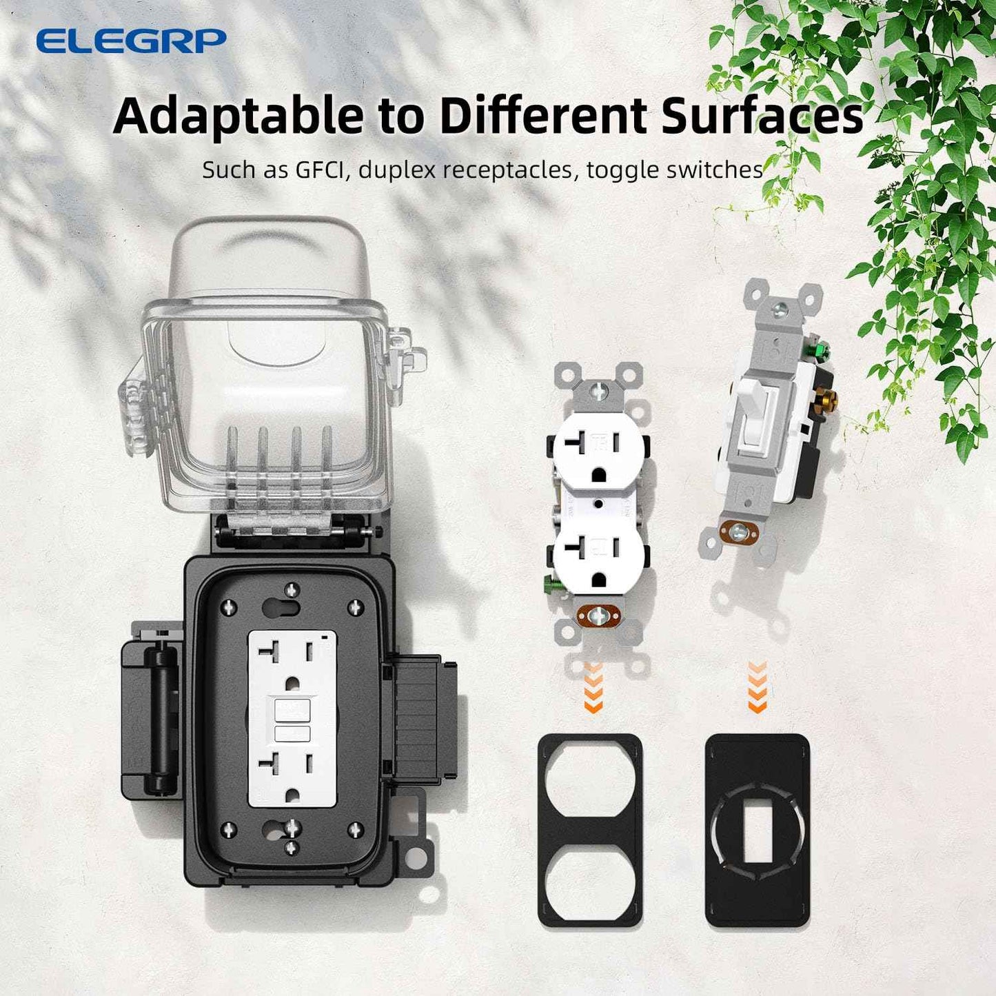 ELEGRP 2 Pack Weatherproof Outdoor Outlet in-Use Cover, Horizontal/Vertical Mount, Heavy-Duty Clear Cover for GFCI/Decorator Receptacles, Standard 1-Gang, UL/CUL Certified