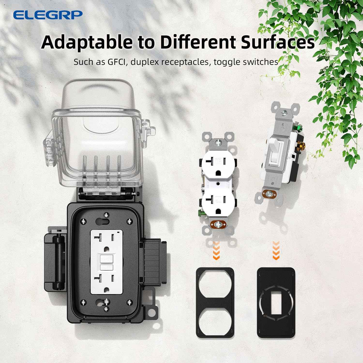 ELEGRP 2 Pack Weatherproof Outdoor Outlet in-Use Cover, Horizontal/Vertical Mount, Heavy-Duty Clear Cover for GFCI/Decorator Receptacles, Standard 1-Gang, UL/CUL Certified