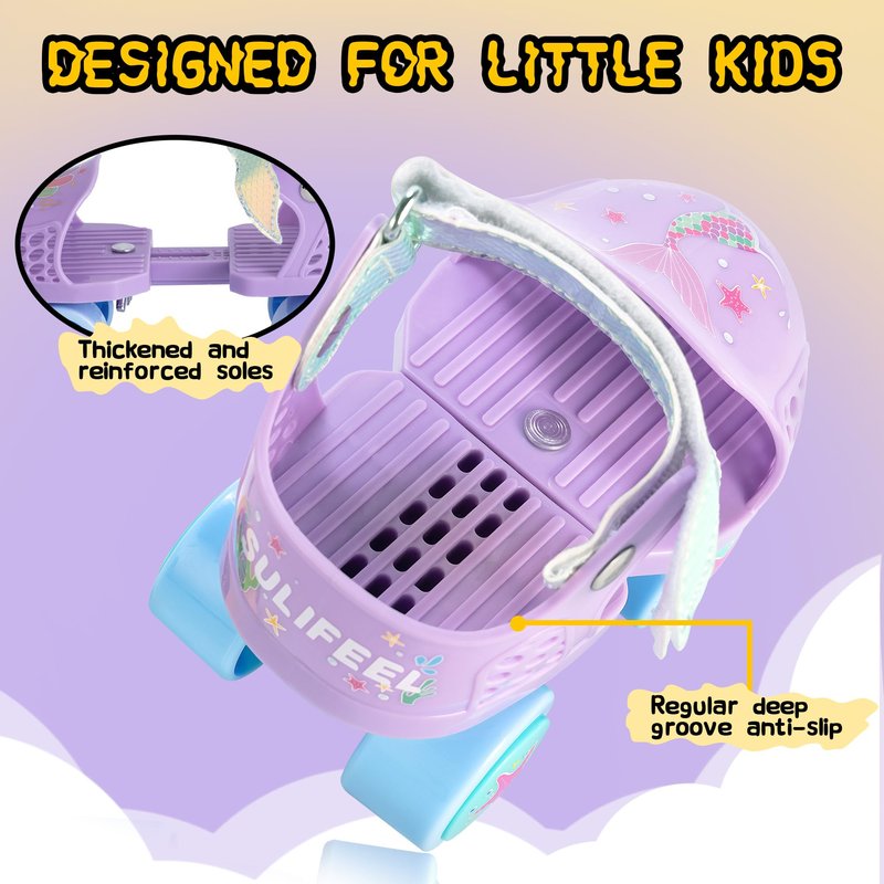 SULIFEEL Kids Adjustable Quad Roller Skates,Toddler Beginner Roller Skates for Gilrs and Boys Age 2-5 Years Old Mermaid Purple