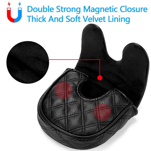 Kimpengofu Skull and Crossbones Golf Club Skeleton Mallet Putter Cover Fits for DF3 Putters Center Shaft Magnetic Closure Synthetic PU Leather Headcover (Black)