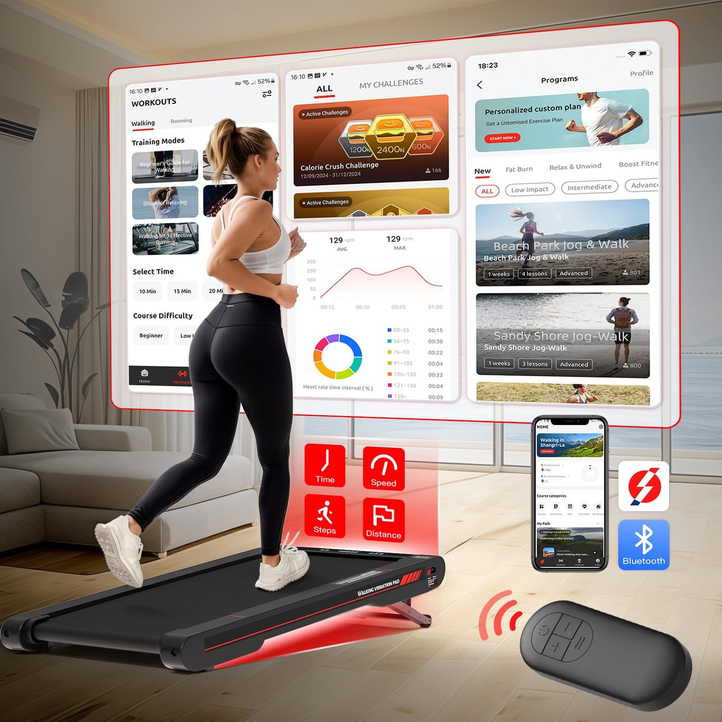 Sperax Walking Vibration Pad with Manual Incline,4-in-1 Under Desk Treadmill with APP Vibration Machine, Suitable for Home and Office use