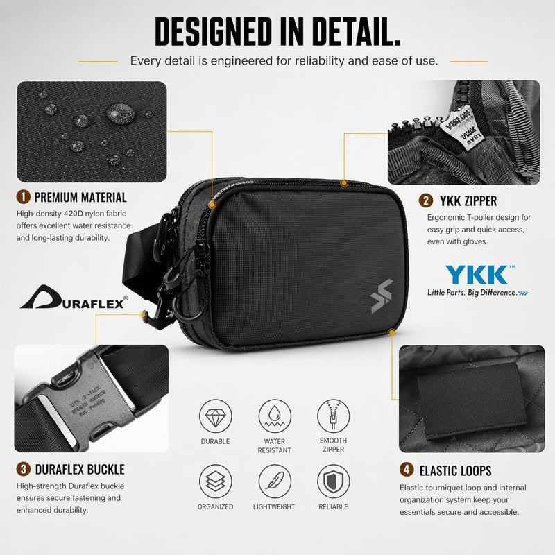 VOTAGOO Concealed Carry Waist Bag – 420D Nylon Water-Resistant Fanny Pack for Men with Hidden Pocket & Adjustable Belt – 10”W x 6”H x 3”D (Black)