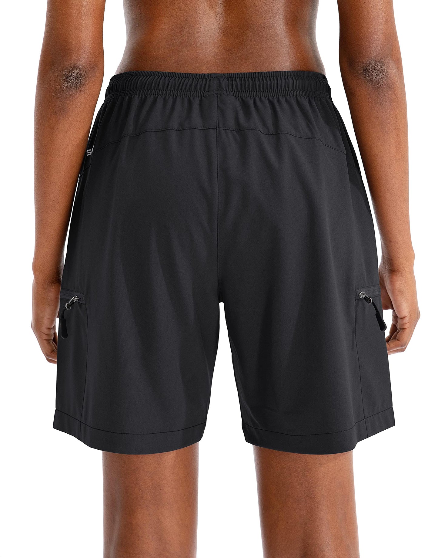SANTINY Women's 5''/ 7''/9'' Hiking Cargo Shorts Quick Dry Lightweight Summer Shorts for Women Athletic Golf Zipper Pockets(Black_M)