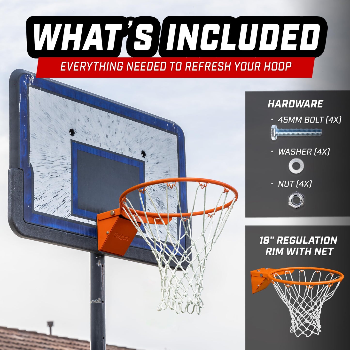 GoSports Universal Regulation 18" Steel Basketball Rim - Choose from Fixed or Breakaway - Use for Replacement or Garage Mount