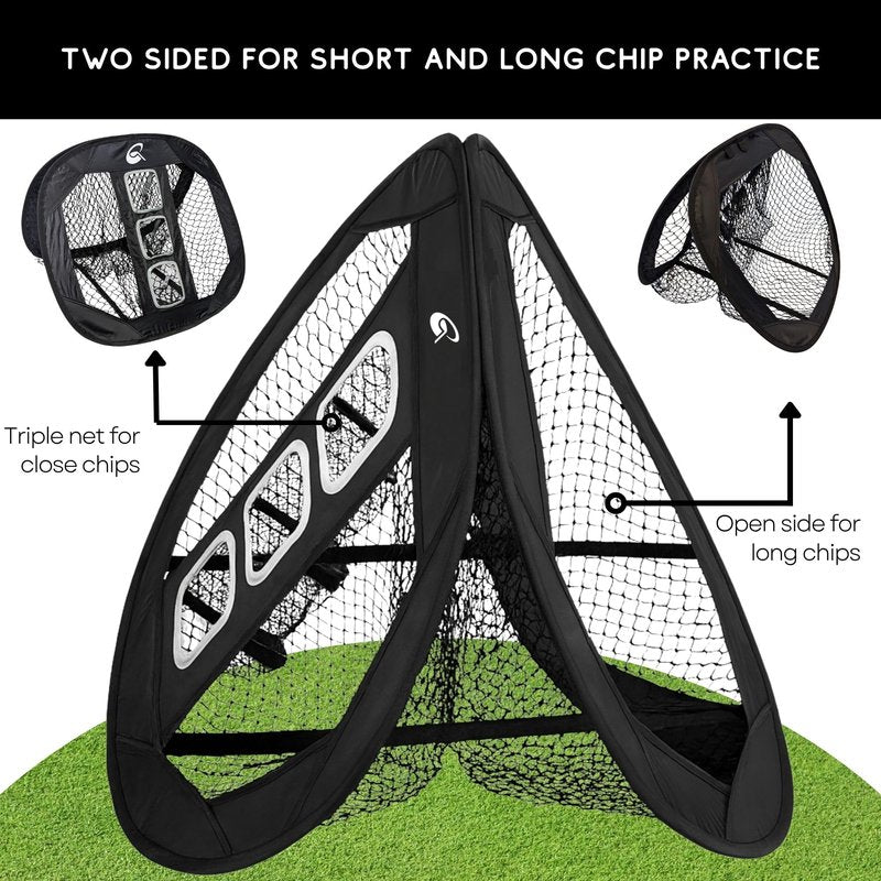 Go For it Golf Kit - Golf Training Accessories for Indoor, Outdoor, or Backyard Practice - Includes a Collapsible, Pop Up Chipping Net and 25ct of 3.25" High Strength Wooden Golf Tees