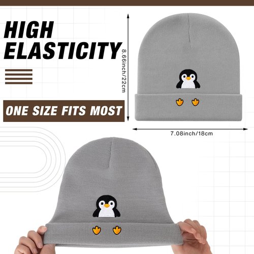 Chicingyou Christmas Penguin Beanie Hat Gifts for Penguin Lovers Winter Knit Hat Embroidered Cute Cuffed Caps for Women Men (Gray)