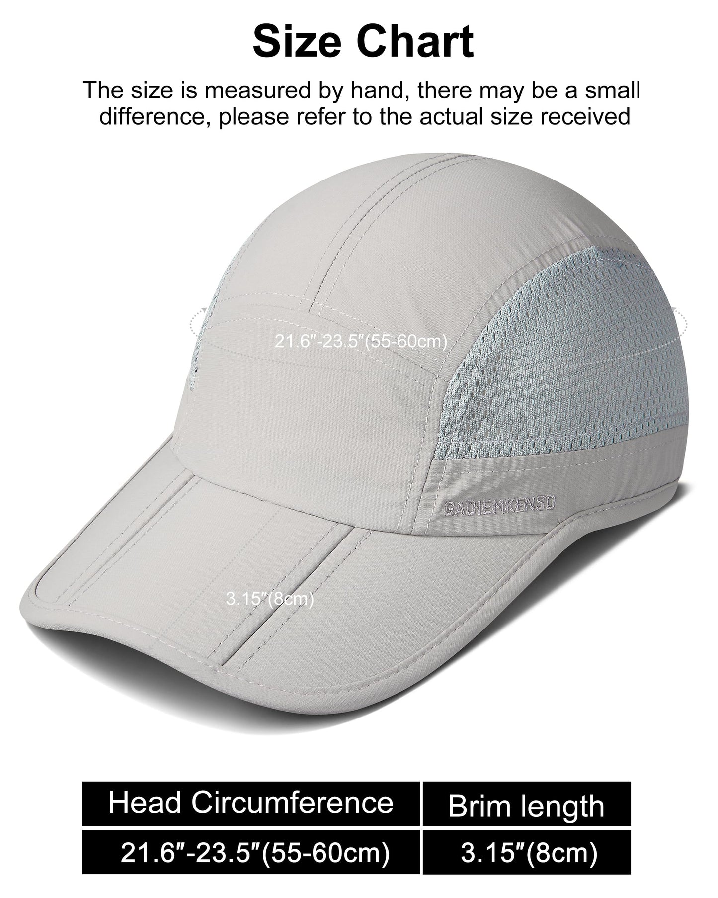 GADIEMKENSD Men Outdoor Hat Reflective Folding Running Sport Hats Summer Cool UPF 50 Sun Unstructured Baseball Caps for Men Women Breathable Light Quick Dry Travel Golf Hat Light Gray