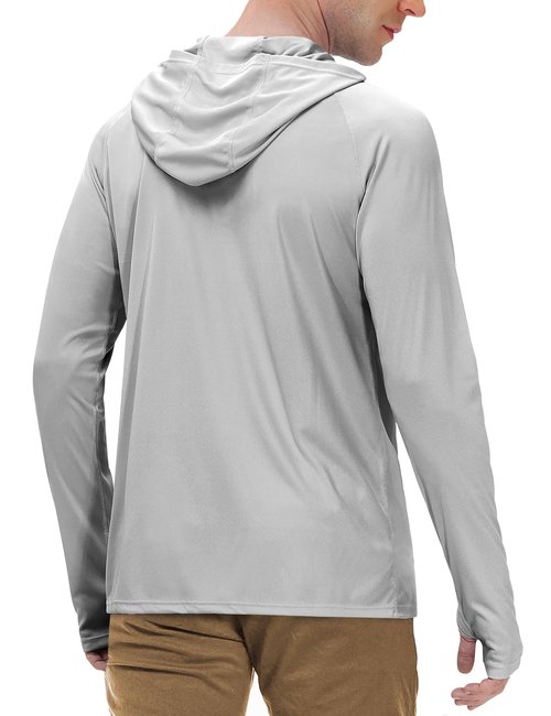 Roadbox Mens UPF 50+ Long Sleeve, Sun Hoodie Fishing Shirts for Men, UV Protection Hooded for Hiking Running Workout Grey