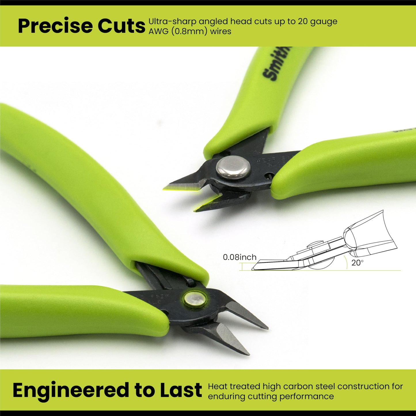 Smithology 4.8” Micro Flush Cutters 3PCS | Made from High Carbon Steel with Hidden Springback Design & Non-Slip Handles for Trimming Metal Wires, Zip Ties, Cables, Circuit Boards, & DIY Projects