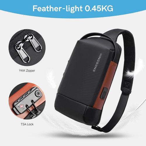 Kingsons Anti Theft Crossbody Bag Sling Backpack Mini Travel Sling Man Bag TSA lock with USB Charging Port Small Chest Shoulder Side Backpack for Traveling, Leisure, Commuting,Fit for 9.7" ipad