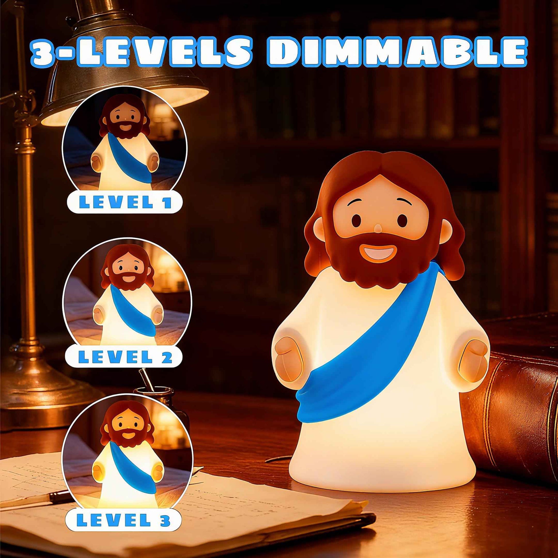 magical JD Little Jesus Night Light Mini Jesus Silicone Lamp Dimmable Nursery Nightlight for Kids Rechargeable Bedside Touch Lamp Perfect for Christmas, Easter and Baptism Gifts (Blue)
