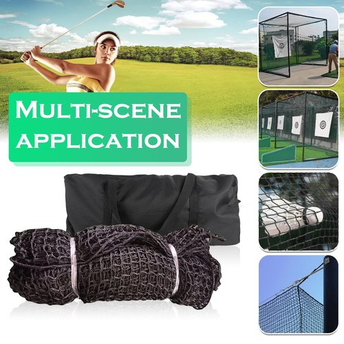 Golf Batting Cage Netting Golf Practice Nets, 10ft x 10ft x 10ft Frame NOT Included, with 4 Carabiners and 2 Tie Rope, for Backyard, Black