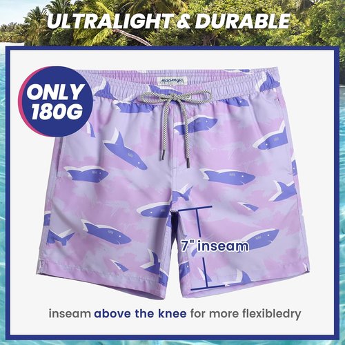 Maamgic Men's Swim Trunks - Quick Dry Bathing Suits with Mesh Lining | 7-Inch Funny Swim Shorts