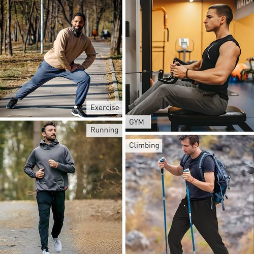 YOYI ABPOPA 4-Pack Mens-Sweatpants Pockets Tall Joggers-Pants - Thick Workout Athletic Pants for Men Black/Grey/Navy/Amy Green L