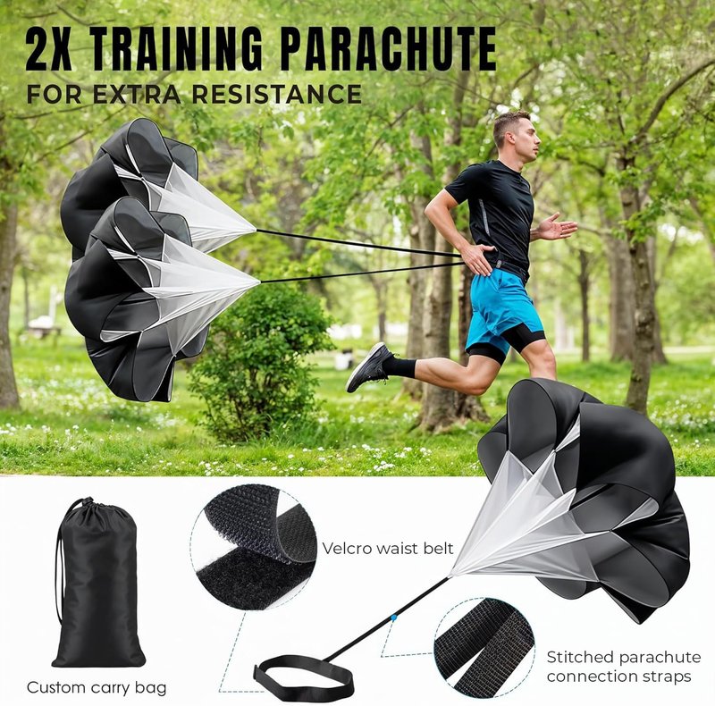 VINAFIT Complete Agility Ladder Training Set - 20ft Speed Ladder, 6 Adjustable Hurdles, 20 Cones, 5 Resistance Bands, 2 Speed Training Parachutes, Jump Rope, Nylon Carry Bag & Stakes