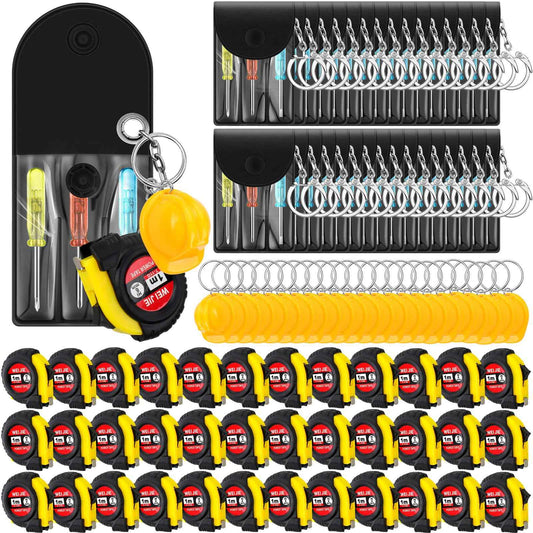 Jutom 144 Pcs Mini Construction Helmet Keychains Tape Measure Screwdriver Bulk for Men Adult Party Favors Tool Christmas Gifts