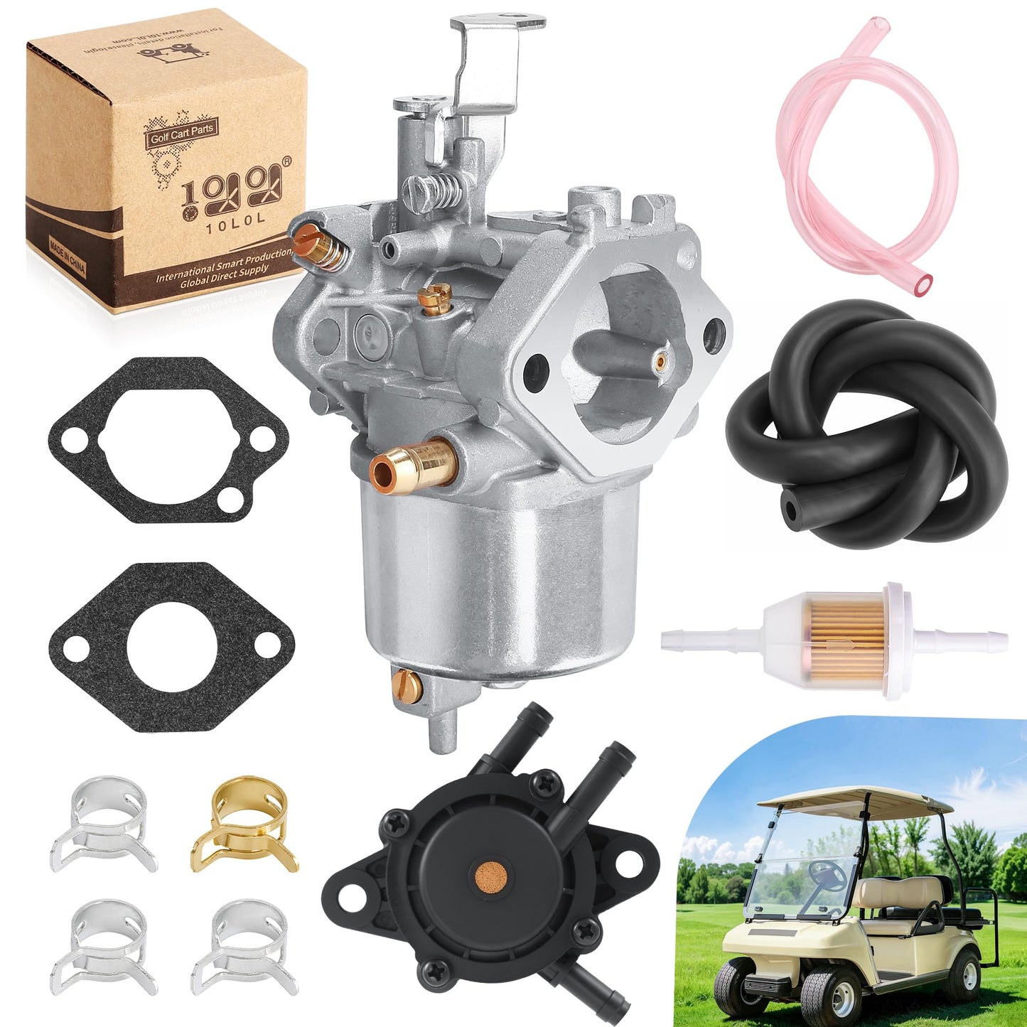 10L0L Golf Cart Carburetor Kit Compatible with Club Car DS, Precedent, Turf, Carryall & Kawasaki FE290 Engine, OEM# 101805601 101905601 17561 1016438 1016439 1016440 1016441 1016478
