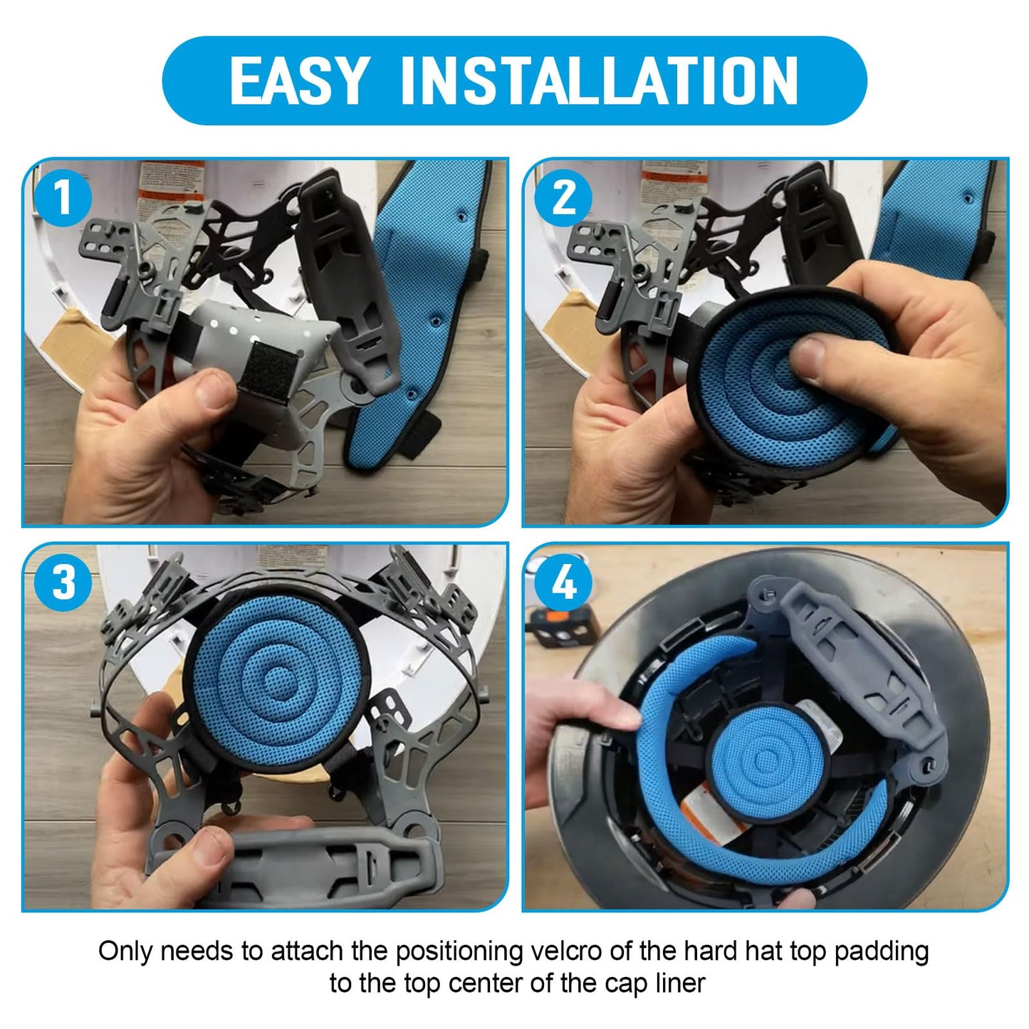 Hard Hat Top Pad Replacement, Washable Hard Hat Cooling Inserts/Liner/Sweatband, Sweat Pad Suspension Cushion Accessorie, Blue, 3 PCS