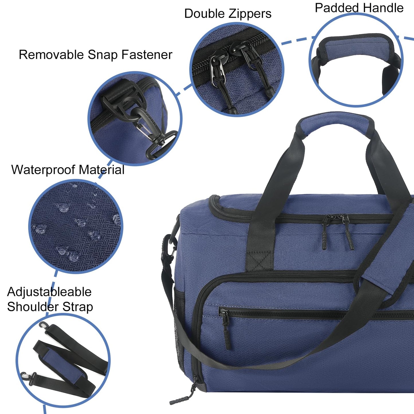 Gym Bag for Men Women, Sports Duffle Bag with Wet Pocket & Shoes Compartment, Water Resistant Overnight Weekender Bag Duffel Bag - Blue
